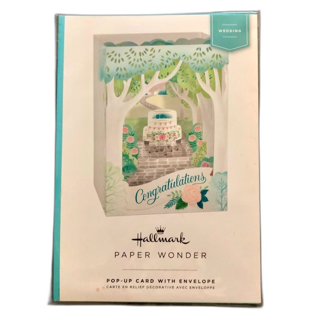 Hallmark Pop-Up Paper Wonder Wedding Card 3D Forrest Cake Vignette NWT
